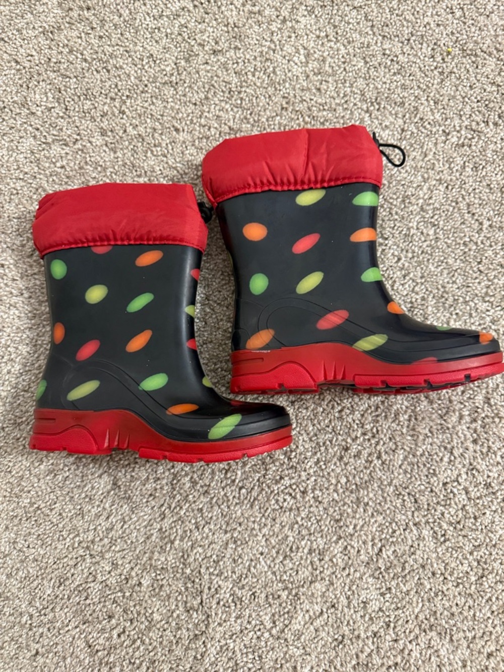 Kids Red & Black Polka-Dot Waterproof Rain Boots
